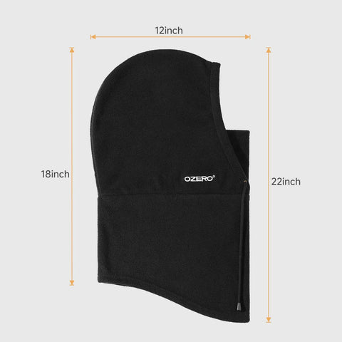 Balaclava Ski Face Mask With Windproof Thermal Comfort For Men And Women Convertible Hood Full Head Cover Scarf Neck Gaiter For Cold Weather Black Stay Toasty, side view with dimensions labeled 12x18x22 inches.