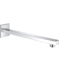 Eurocube Shower Arm With Square Flange 11 1 4 Inches Long In Starlight Chrome Finish, angled side view showing square flange.