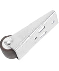Heavy Duty Barn Door Floor Guide With Slick TPE Rubber Caster For Smooth As Glass Rolling Action And Steady Anti Droop Base That Keeps Your Wide Slider Running True, showing metal guide with roller.