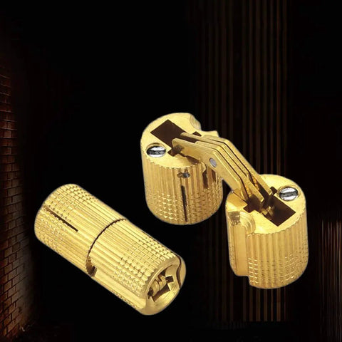 Hidden Barrel Hinges Set Four Pack 10mm Brass Concealed Furniture Hinges With 180 Degree Opening Golden Finish