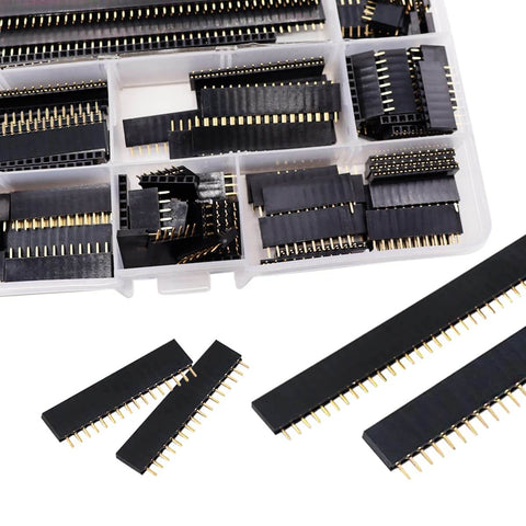 104 Pieces 2.54mm Pin Header Assortment Kit With Male And Female Headers Includes 4 6 8 10 12 16 20 40 Pin Straight Single Row PCB Headers In Clear Storage Box