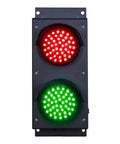 Set Of Two Built Like A Tank Red And Green LED Loading Dock Traffic Lights For Warehouse Docking Forklift And Truck Guidance Indoor Outdoor Use Mounting Brackets Included Ready To Roll, showing illuminated red and green lights.
