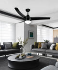 52 Inch Black Ceiling Fan With Remote Control And Light Kit For Bedroom Living Room Kitchen Whisper Quiet 3 Speed Reversible Motor