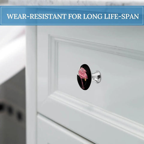 Round Aluminum Alloy Cabinet Knobs For Dressers And Wardrobes Drawer Pulls on white cabinet with flamingo design