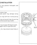 Piston ring installation guide with labeled diagram for 54Mm Piston And Ring Set With Head Gaskets Kit For 125Cc Pit Dirt Bike And ATV Go Kart Horizontal Engine BeefedUp Replacement Fits SSR Baja Roketa Apollo Bms NST Taotao