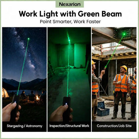 1300 Lumen Rechargeable EDC Flashlight with UV Light Green Beam used for stargazing, inspections, and construction work