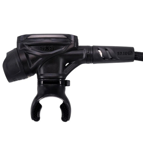Ultra Portable 62X Scuba Regulator Set With First And Second Stage INT for travel divers, close-up of second stage.