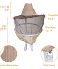 Beekeeping Starter Kit For Beginners 24 Piece Tool Set with veil showing dimensions and synthetic blend design detail