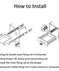 How to Install diagram for Five Pairs Of 10 Inch Drawer Slides, 17mm Wide Heavy Duty Ball Bearing Glide Runners, Grooved Steel Extension, Side Mount Cabinet And Desk Slides, Smooth Quiet Operation With 100 Lb Capacity