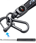 Clean Genuine Leather Car Key Ring For GMC AT4 Ride Durable Zinc Alloy Black Metal Fob Holder with clip detail.