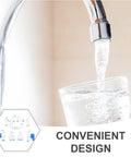 Super Easy Push To Connect White Pom Water Purifier Fittings Kit With 10 Pieces Smooth Hose Connectors No Burrs For Home Filters And Professional Use Super Durable And Quick Install white hose fitting kit shown with water flowing into a glass
