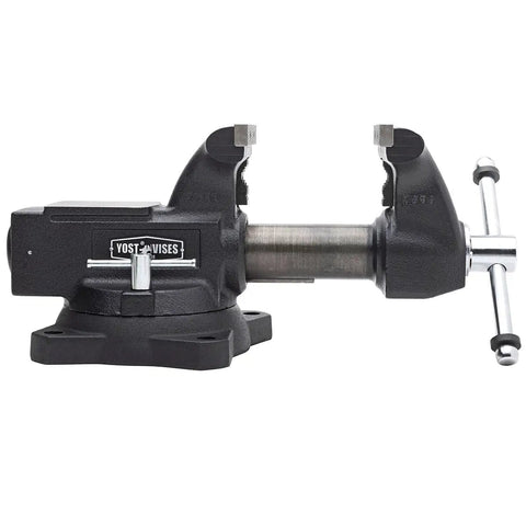 Heavy Duty 5 And A Half Inch Mechanics Work Bench Vise With Secure Grip Swivel Base For Woodworking And Metalworking Featuring 60,000 PSI Cast Iron Construction And Extra Large Anvil Surface Built Like A Tank For Pro Grade Projects. 5.5 inch bench vise with swivel base and anvil