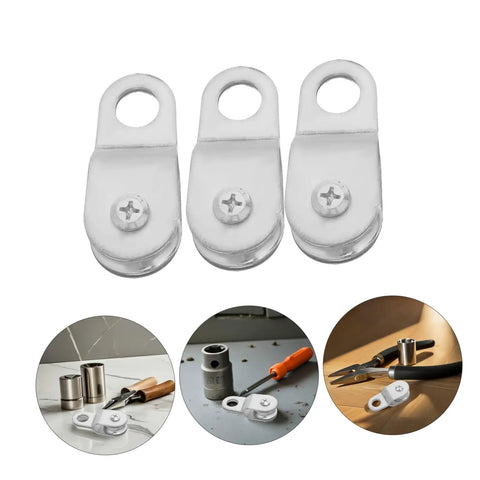 Beefy 12 Pack 6mm Rope Pulley Blocks With Swivel Bearings For Lifting And Load Handling, white metal pulley blocks