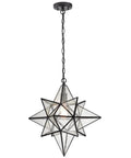 Dope Moravian Star Pendant Light With Clear Glass Shade In Black Finish 16 Inch Height Adjustable Pendant Fixture hanging view.