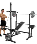 Adjustable Olympic Weight Bench Set With Cable Pulley System For Home Gym Full Body Workout Includes Bench Press, Preacher Curl