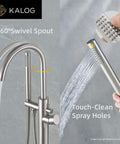 Freestanding Tub Filler Floor Mount Bath Faucet With Handheld Shower 360 Degree Swivel Spout Stable Tripod Base Includes Hardware