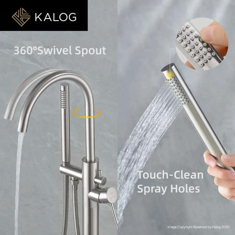 Freestanding Tub Filler Floor Mount Bath Faucet With Handheld Shower 360 Degree Swivel Spout Stable Tripod Base Includes Hardware