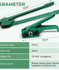 Five Eighths Inch Polyester PET Banding Kit For Pallets 1049 Feet Long Strapping Set tensioner and sealer dimensions.
