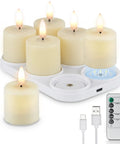 Six Pack Rechargeable Flameless Votive Candles With Timer LED Tealight Set With Magnetic Charging Base Type C USB Cable Remote Included