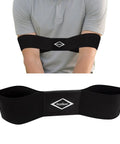 Golf Swing Training Arm Band For Correct Alignment And Gesture, medium black band on a person maintaining proper arms and torso angle
