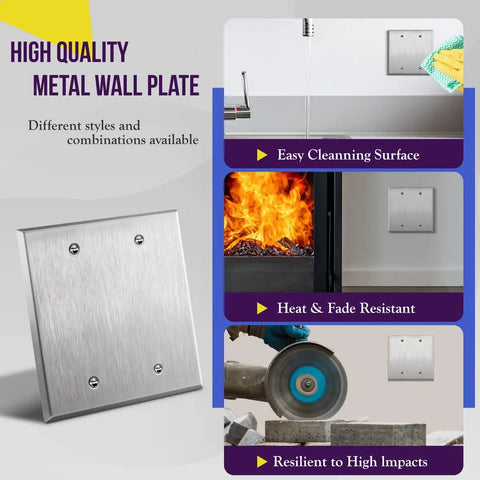 Rugged 2 Gang Blank Wall Plate Made From 430 Stainless Steel Rust Resistant and UL Listed 4.50 by 4.57 Inches Brushed Finish montage