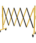 Heavy Duty Yellow And Black Folding Security Gate Built Like A Tank With Top Shelf Craftsmanship Smooth Rolling Casters And Quick Expand Adjustable Scissor Barrier For No Sweat Crowd Control, expanded view.