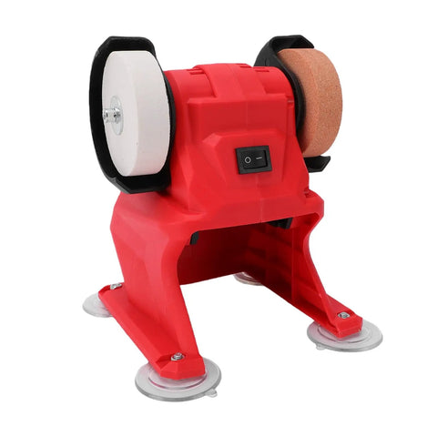 Heavy Duty Cordless Bench Grinder With 70mm Grinding Wheels And 5500 Rpm High Speed Motor, red design with two grinding wheels.