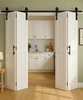 48x84 Inch White Bi Fold Barn Door With Hardware Kit And Handle Double Folding Sliding Door Solid MDF With Waterproof PVC Surface Installed