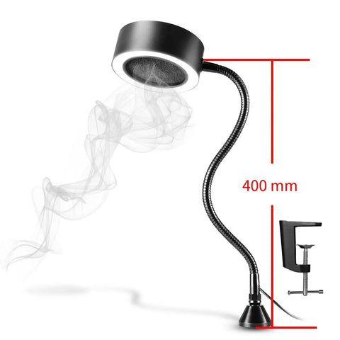 Portable Soldering Fume Extractor With LED Lights 400mm Memory Stainless Steel Gooseneck Magnetic Cone Base Replaceable Table Clamp