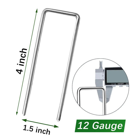 Heavy Duty 50 Pack Four Inch Landscape Staples Galvanized Ground Stakes For Weed Barriers Irrigation Tubing Landscaping Fabric And Lawn Or Garden Use Rust Resistant Durable Outdoor Staples Built For All Weather with dimensions and gauge