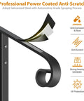 Rock Solid Outdoor Single Post Handrail Wrought Iron Step Railing Black Finish close-up showing anti-scratch coating and strong support details.