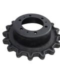 Durable Job Site Heavy Duty Drive Sprocket With Six Bolt Holes And Seventeen Teeth Quick Setup Replacement For Jcb 180T 190T 1110T Skid Steer Loader. Black metal sprocket with 17 teeth and six bolt holes.