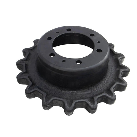 Durable Job Site Heavy Duty Drive Sprocket With Six Bolt Holes And Seventeen Teeth Quick Setup Replacement For Jcb 180T 190T 1110T Skid Steer Loader. Black metal sprocket with 17 teeth and six bolt holes.