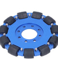 5-inch omnidirectional wheel for robots featuring aluminum construction and silicone rollers for smooth multidirectional mobility.