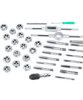 Heavy Duty 34-Piece Tap And Die Set With Pitch Gauge For Vehicle Repair Includes Heat Treated 45 Steel And Alloy Steel Thread Cutting Tools Kit Ranging From M3 To M1.75 Plus NPT Threads, tap dies and wrench