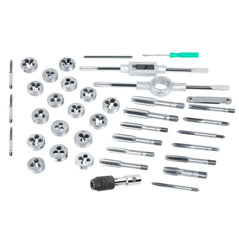 Heavy Duty 34-Piece Tap And Die Set With Pitch Gauge For Vehicle Repair Includes Heat Treated 45 Steel And Alloy Steel Thread Cutting Tools Kit Ranging From M3 To M1.75 Plus NPT Threads, tap dies and wrench