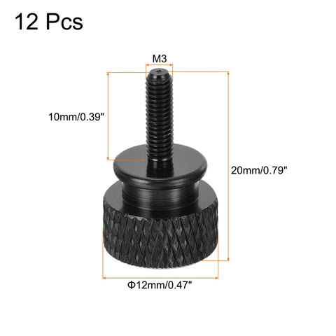 12 Pack M3x10mm Knurled Thumb Screws For PC Case Aluminum Alloy Black Finish Hand Tighten Tool Free Installation Durable Screws