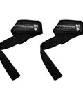 Sick Grip Black Cotton Lifting Wrist Straps Featuring Hella Padded Neoprene Cuffs for Heavy Deadlifts and Powerlifting on black background.
