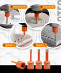 BGTEC dry diamond core drill bits, 3-piece orange set with M14 thread for porcelain, ceramic, marble and granite.