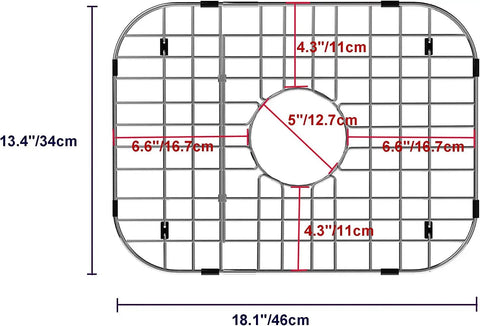 Stainless Steel Kitchen Sink Grid Protector 18 Inch Long By 13.4 Inch Wide With Center Drain Durable Sink Rack Raised Off Bottom