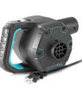 Indoor 120 Volt AC Inflatable Pump for pools, floats, and air beds, fast inflate deflate 38.9 CFM, three interchangeable nozzles.