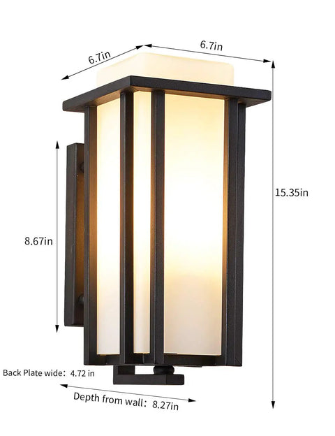 Big Outdoor Wall Light Lantern For Porch Exterior All Weather Rustproof Black Fixture With Frosted Glass 15.35 Inch High