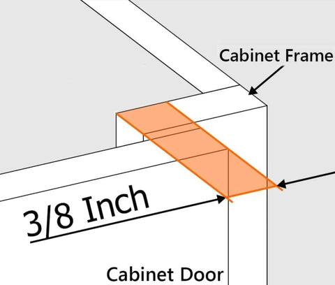 Diagram showing overlay of 3/8 inch on cabinet frame for 20 Pack Three Eighths Inch Overlay Concealed Hinges in Stainless Steel.