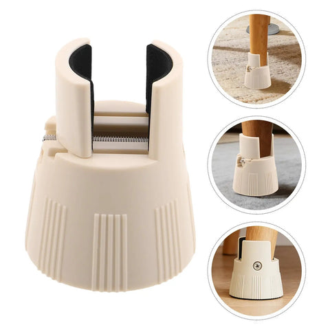 Two Pack Adjustable Furniture Legs With Height Adjustment And Non Slip Plastic Bases in beige, shown on wooden furniture legs