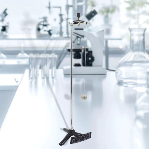 Pendulum Experiment Kit For Physics Classrooms And School Labs Hands On Learning Tool with iron device on lab table.
