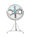 Heavy Duty Industrial Floor Fan With Waterproof Motor And Steel Blades, Dishes Out Serious High Velocity Airflow To Blast Through Warehouse Heat And Keep Outdoor Spaces Cool, front view.