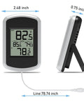 Wired Indoor Outdoor Thermometer With 2.1 Inch Display, 78.74 Inch Waterproof Probe, Fahrenheit Only, Real Time Indoor Outdoor Temp Monitor, Min Max Records, Easy Setup For Home Porch Or Garage, black with stand