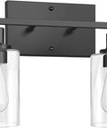 Two Light Modern Bathroom Vanity Light Fixtures With Clear Glass Shades Matte Black Wall Sconce Lighting, front view