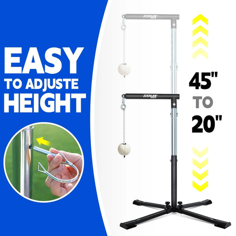 Auto Reset Baseball And Softball Hitting Tee With Tethered Ball Adjustable 20 To 45 Inches Metal X Base Demonstrating Height Adjustment