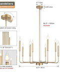 Dope Modern Farmhouse Gold 8 Light Rustic Candle Chandelier Industrial Hanging Light with E12 sockets and dimensions